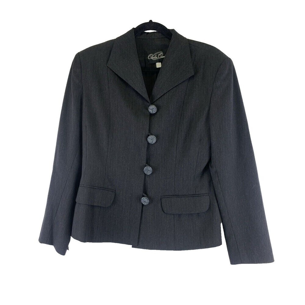 Carla Carini Wool Blazer Gray Beaded Buttons Collared Made Italy Womens 38